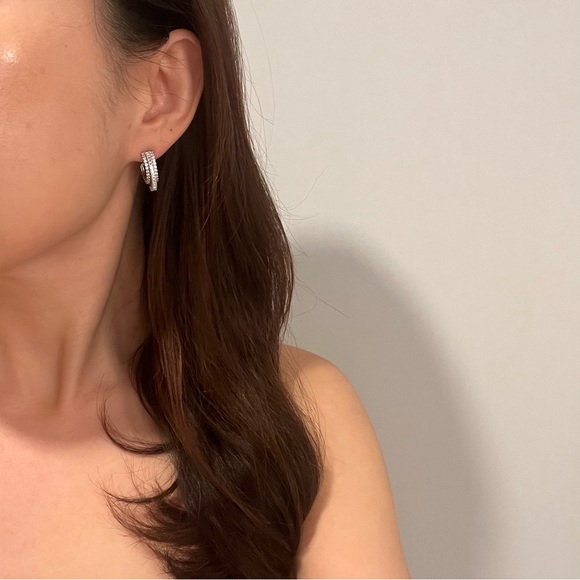 NEW Diamonique Sterling Silver 3 Rows Hoop Earrings - Picture 1 of 5